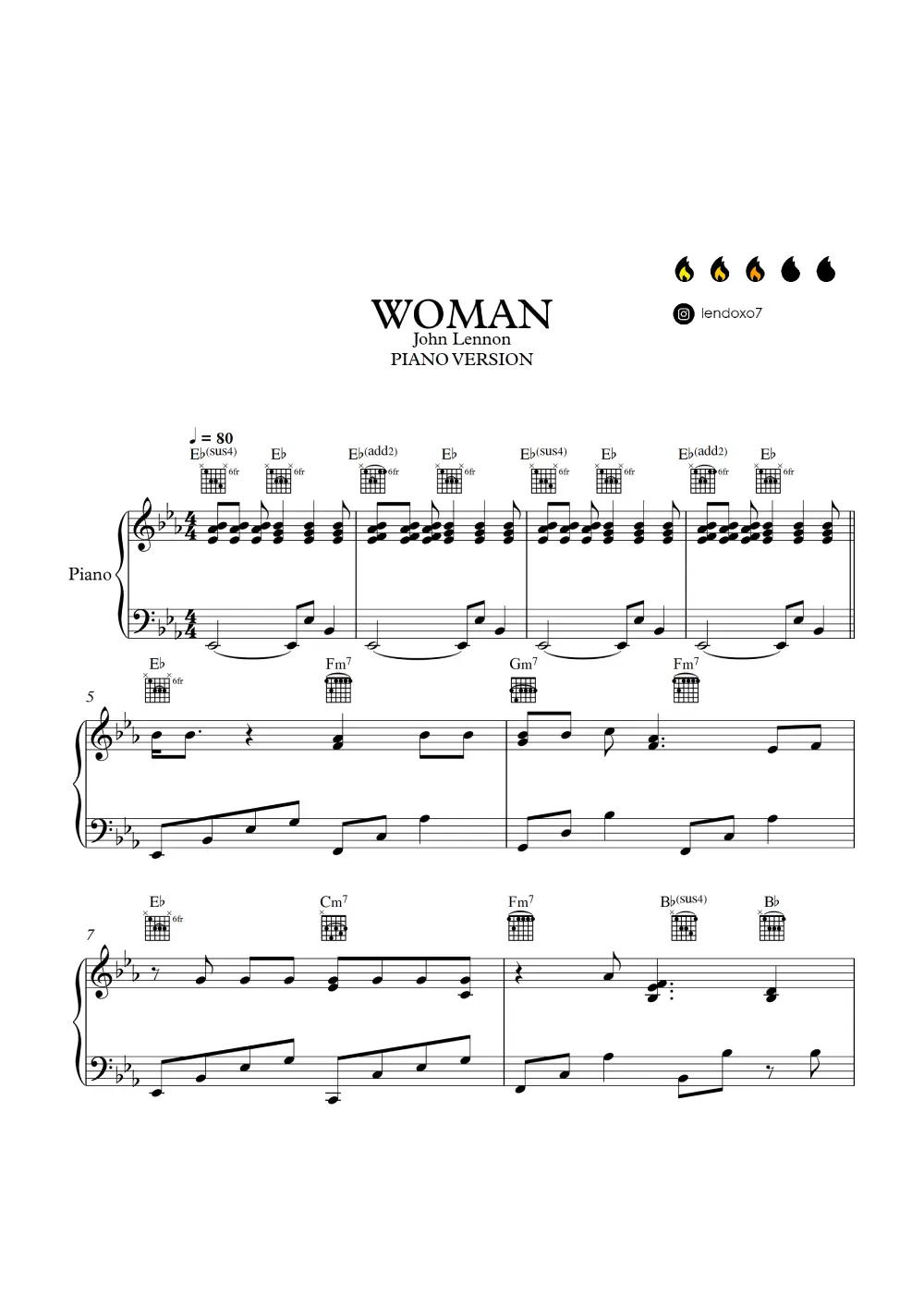 John Lennon Woman Sheet Music in Eb Major (transposable
